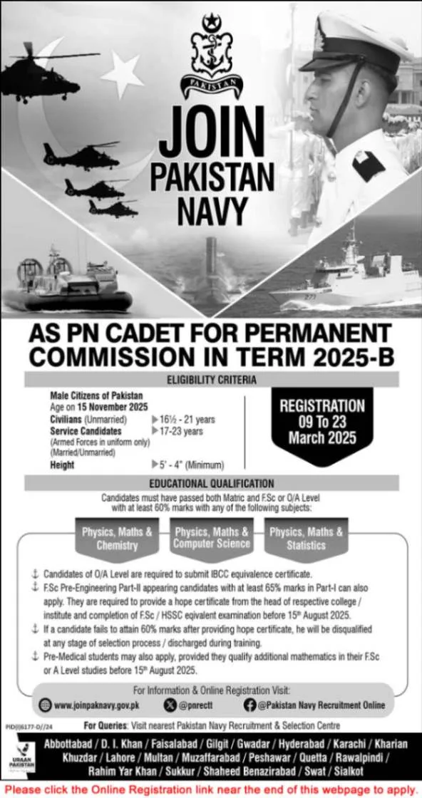 Pak Navy PN Cadet Jobs Permanent Commission 2025-B