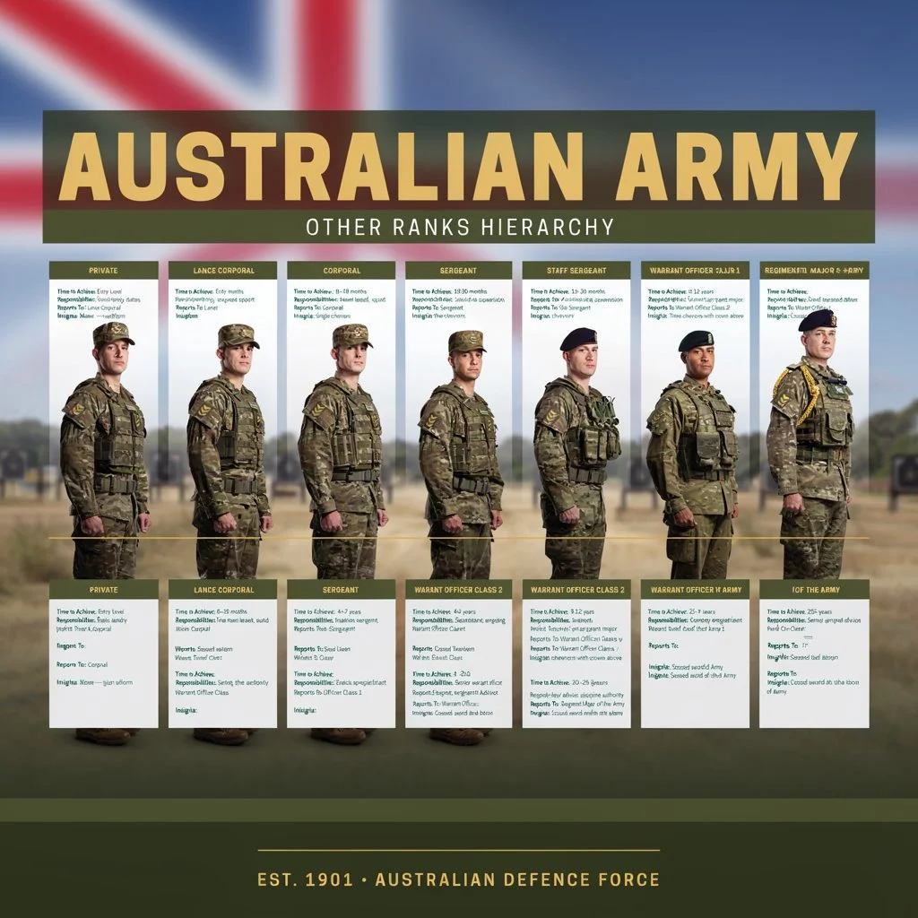 Ranks Insignias of Australian Army from Loest to highest Private to RSMA